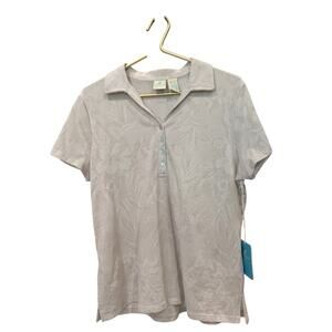 Caribbean Joe Sand Textured Floral Collared Tee L NWT